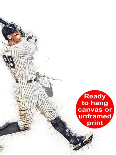Watercolor print of Aaron Judge playing baseball