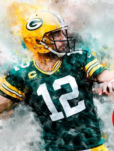 Aaron Rodgers throwing a pass watercolor canvas