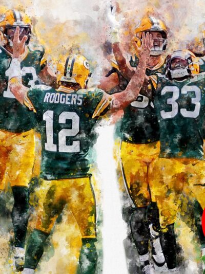 Print of Green Bay packer players celebrating a touchdown