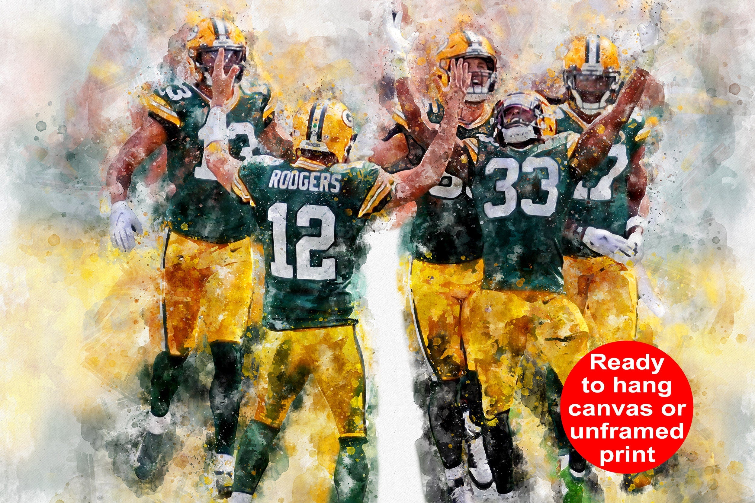 Print of Green Bay packer players celebrating a touchdown