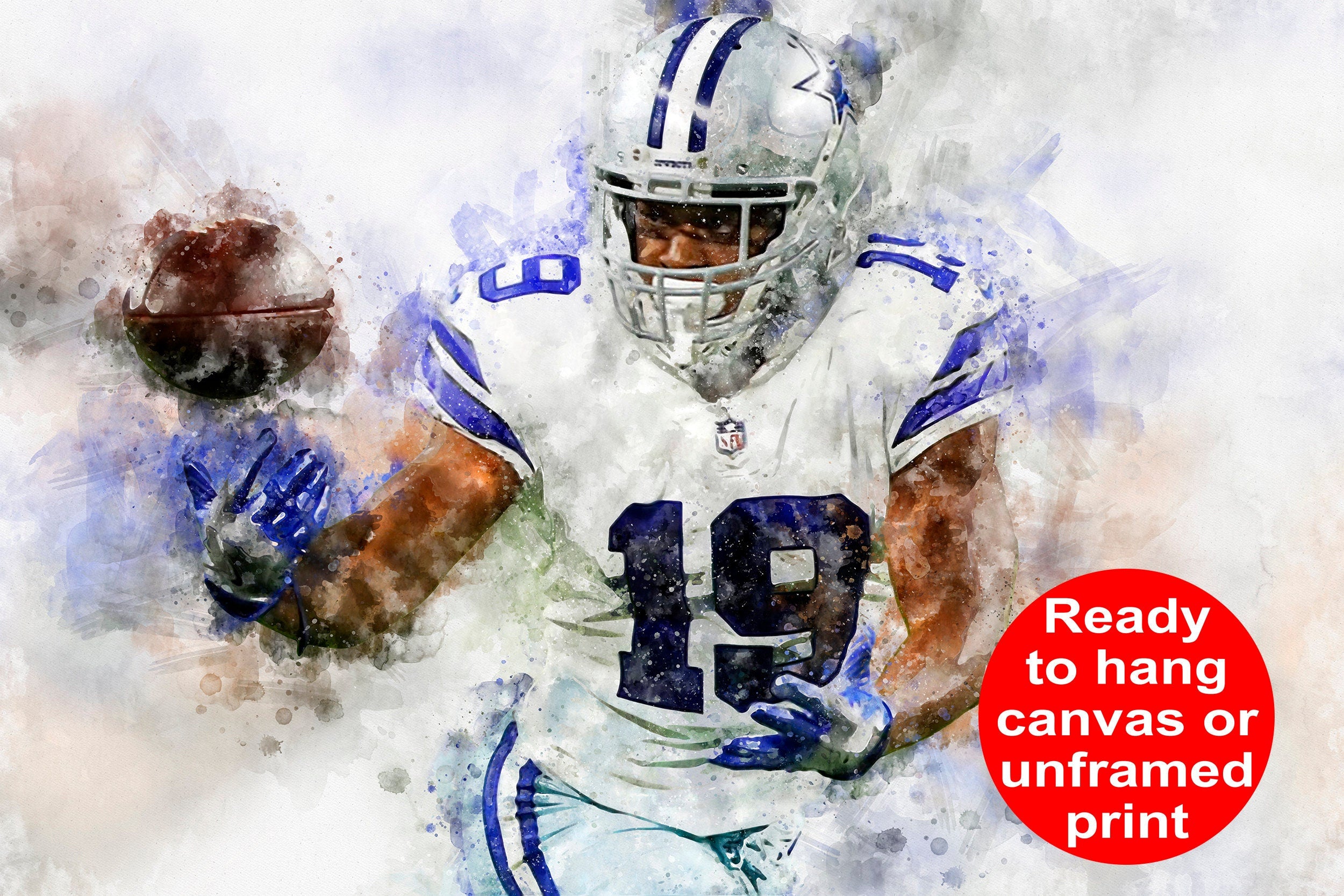 Watercolor print of Amari Cooper with the Dallas Cowboys