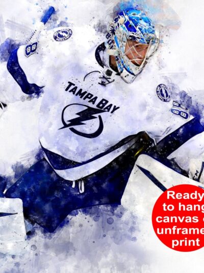 Watercolor of Andres Vasilesky playing hockey