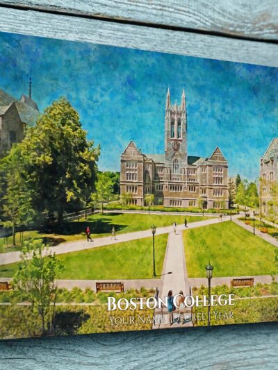 Boston College watercolor print of its beautiful campus located in Chestnut Hill known as a little Ivy