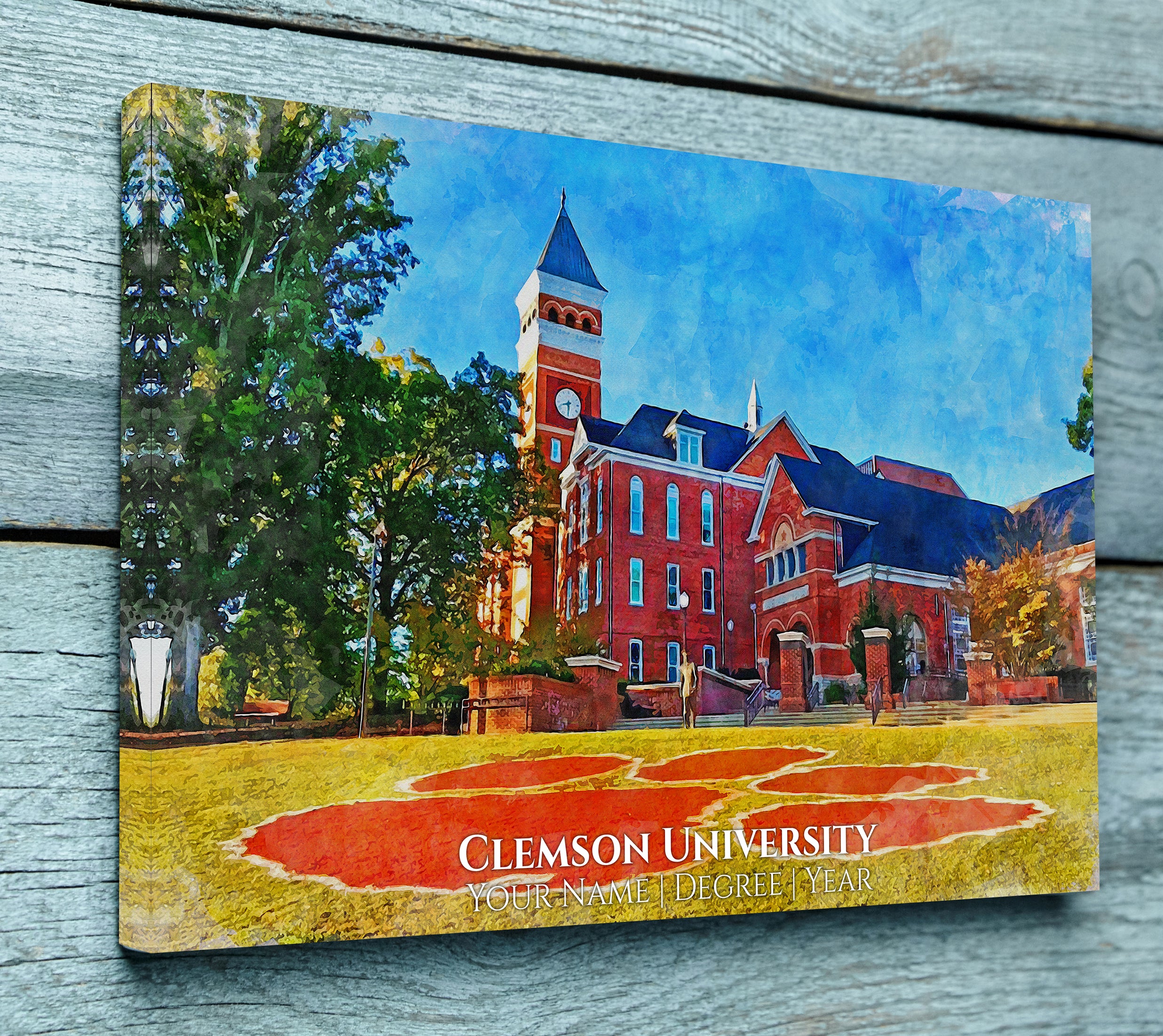 CLEMSON UNIVERSITY CAMPUS CANVAS PRINT HANGING ON WALL