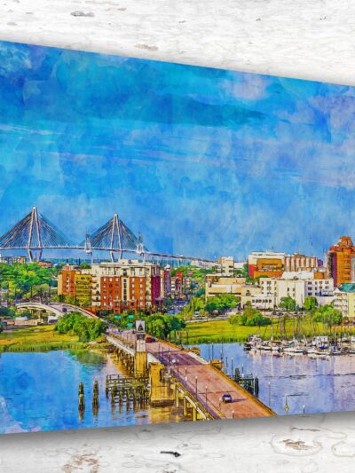 Charleston print of city skyline with Ravenel bridge