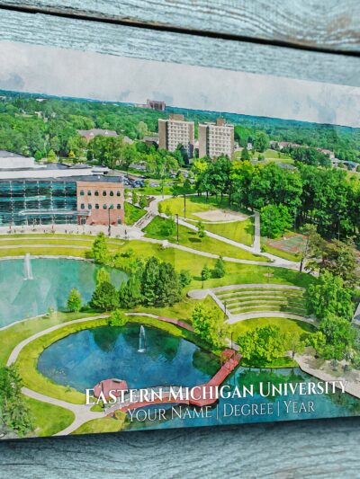 EASTERN MICHIGAN UNIVERSITY CAMPUS CANVAS PRINT HANGING ON WALL