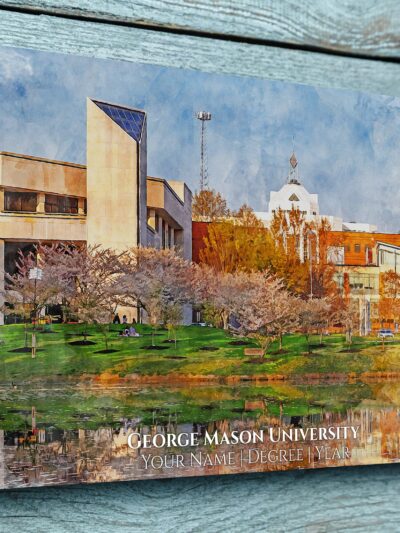 UNIVERSITY OF GEORGE MASON CAMPUS CANVAS PRINT HANGING ON WALL