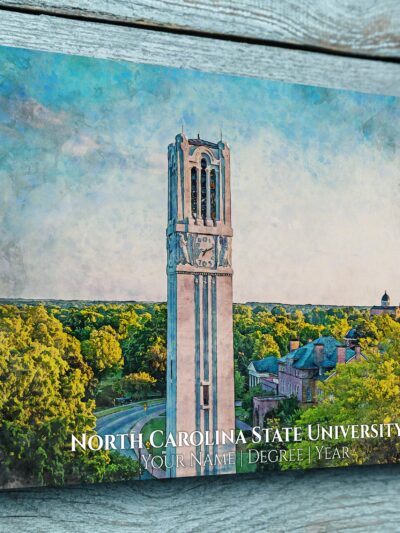 UNIVERSITY OF NORTH CAROLINA STATE CAMPUS CANVAS PRINT HANGING ON WALL