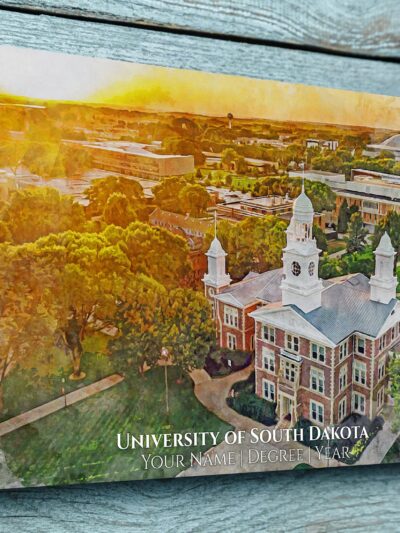 UNIVERSITY OF SOUTH DAKOTA CAMPUS CANVAS PRINT HANGING ON WALL
