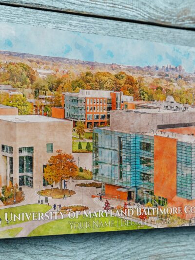 UNIVERSITY OF UMBC CAMPUS CANVAS PRINT HANGING ON WALL
