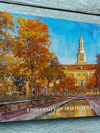 UNIVERSITY OF NORTH TEXAS CAMPUS CANVAS PRINT HANGING ON WALL