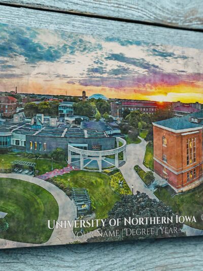 UNIVERSITY OF NORTHERN IOWA CAMPUS CANVAS PRINT HANGING ON WALL