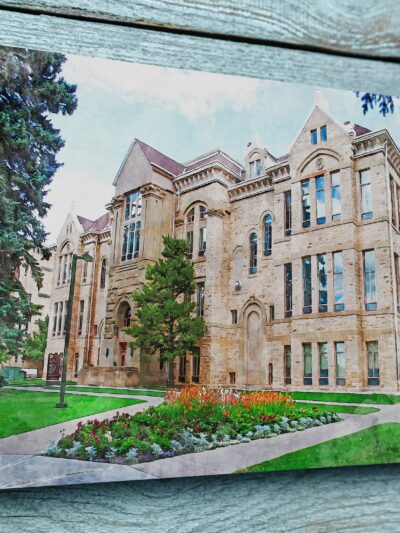 UNIVERSITY OF WYOMING CAMPUS CANVAS PRINT HANGING ON WALL