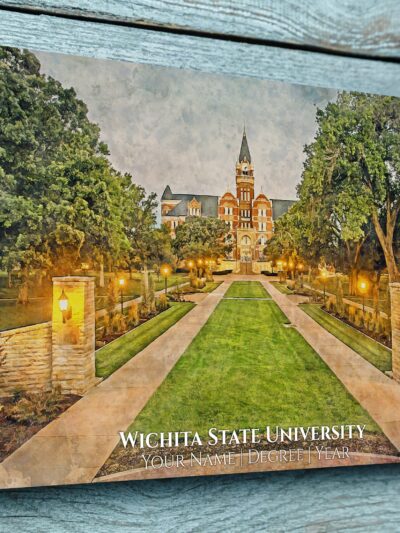 UNIVERSITY OF WICHITA STATE CAMPUS CANVAS PRINT HANGING ON WALL