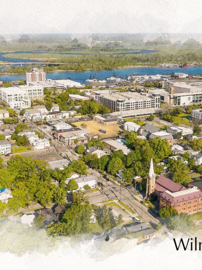 watercolor print of Wilmington NC, the border is white