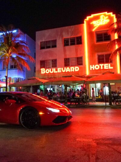 Miami Beach at Night Canvas Print, Miami FL, Miami Beach Canvas, Miami Canvas, Miami Street Photo, Bright lights Miami, Miami Canvas