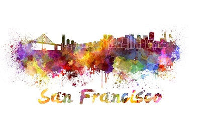 San Francisco skyline watercolor canvas, San FranciscoCanvas Print, San Francisco wall art, Canvas Wall Art, Watercolor Skyline, Gift Ideas