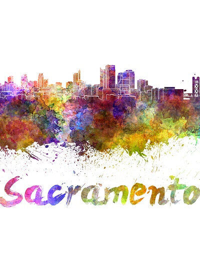Sacramento skyline watercolor canvas, Sacramento Canvas Print, Sacramento wall art, Sacramento Canvas Wall Art,Sacramento California
