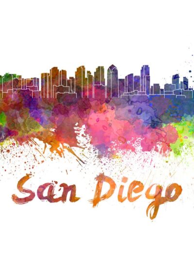 San Diego skyline watercolor canvas,  San Diego Canvas, Sab Diego wall art, San Diego Canvas Wall Art, San Diego watercolor wall art canvas
