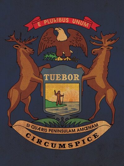 Vintage Michigan Flag on Canvas, Flag, Wall Art, Michigan Photo, Michigan Print,  Fine Art, Great Lake Flag, Single or Multiple Panels