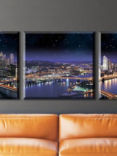 Pittsburgh skyline, Wall canvas, 3 panels canvas Pittsburgh  photo, Pittsburgh skyline  at night city, Pittsburgh art, Pittsburgh home decor