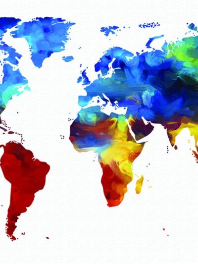 World Map wall art water color , Canvas large map, Wall art map, 3 panel or single panel,  As large as 4 x 6 FEET, Watercolor world map