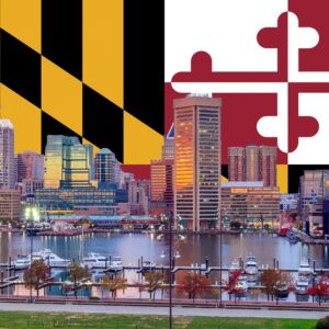 Baltimore Inner Harbor canvas, Maryland Flag , Baltimore wall canvas, Inner Harbor photo wall art print, Baltimore Maryland Flag collage