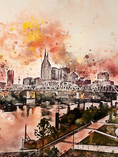 Nashville skyline watercolor canvas, Nashville Canvas, Nashville watercolor, Nashville  wall canvas Nashville wall art, Nashville watercolor