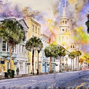 Charleston SC watercolor street scene canvas, Charleston Canvas,  Charleston wall canvas, Charleston watercolor Charleston south decor