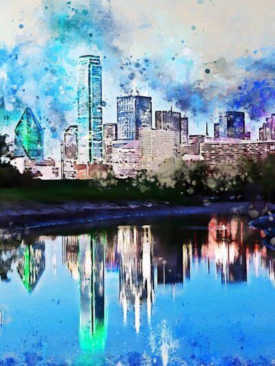 Dallas skyline watercolor, TX canvas watercolor, Dallas watercolor,Texas, City skyline,  Dallas Texas wall art, Canvas gifts, art