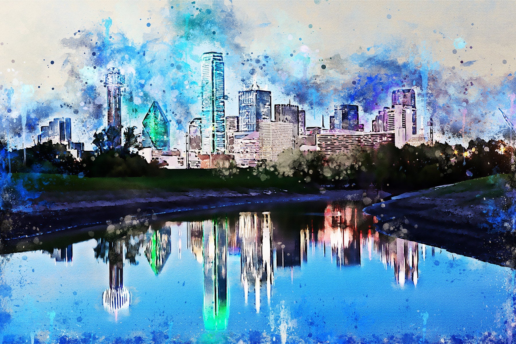 Dallas skyline watercolor, TX canvas watercolor, Dallas watercolor,Texas, City skyline, Dallas Texas wall art, Canvas gifts, art