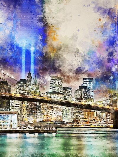 Manhattan watercolor canvas, Manhattan skyline watercolor,  Wall canvas, New York watercolor canvas, New York City skyline watercolor canvas