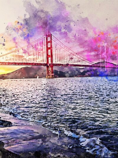 Golden Gate Bridge watercolor, San Francisco watercolor print,  San Francisco canvas photo, Golden Gate Bridge on canvas watercolor