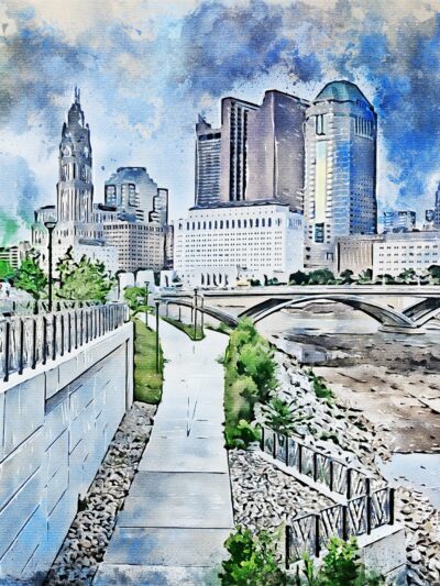 Columbus skyline watercolor canvas, Columbus watercolor canvas, Columbus Wall canvas, Columbus watercolor art Columbus photo, Columbus