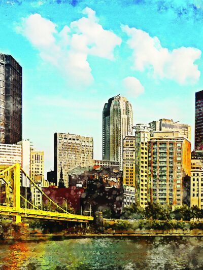 Pittsburgh skyline watercolor canvas,  Pittsburgh Canvas,  Pittsburgh Canvas Wall Art, Pittsburgh watercolorwall art canvas, Pennsylvania,