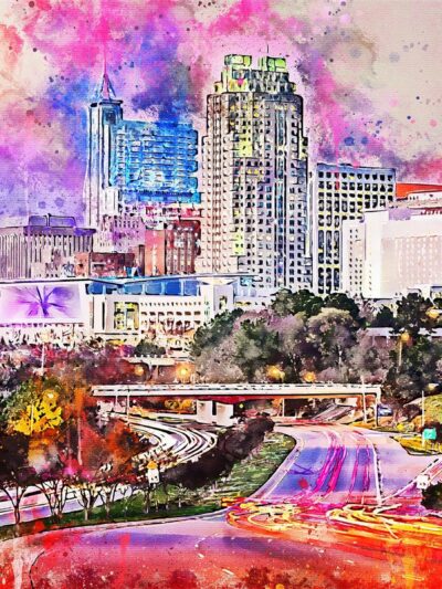 Raleigh watercolor, Raleigh Canvas Print, Raleigh North Carolina watercolor, Raleigh Skyline watercolor, Gift Ideas, Raleigh watercolor
