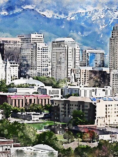 Salt Lake City skyline watercolor canvas, Salt Lake City  watercolor Canvas Wall Salt Lake City watercolor