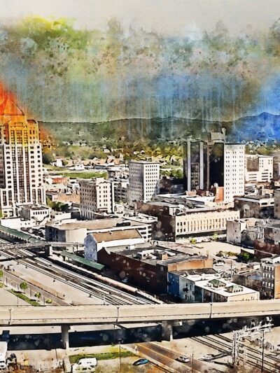 Roanoke Virginia watercolor skyline canvas, Roanoke watercolor Canvas Wall Art, Roanoke Virginia wall art canvas, Roanoke framed canvas art