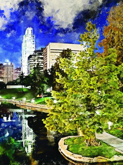 Omaha Nebraska watercolor skyline canvas, Omaha watercolor Canvas Wall Art, Omaha Kansas wall art canvas, Omaha framed canvas art