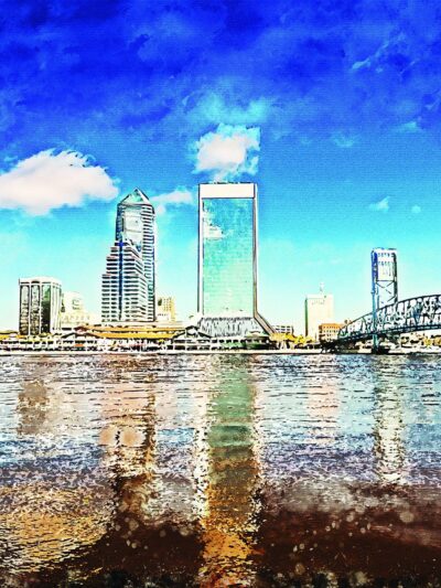 Jacksonville watercolor, Jacksonville Canvas, Jacksonville watercolor skyline, Jacksonville Wall canvas, Jacksonville wall art