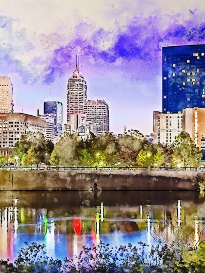 Indianapolis watercolor on canvas, Indianapolis skyline watercolor, Indianapolis wall canvas, Indianapolis night Indianapolis art,watercolor