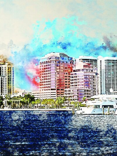 West Palm Beach watercolor canvas, West Palm Beach watercolor Canvas,  West Palm Beach  ll Art, West Palm Beach wall art canvas,