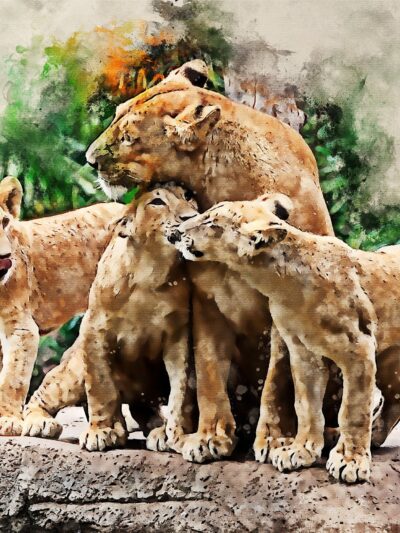 Lion family canvas, Lion Canvas, Lion wildlife watercolor Animal Wall canvas,  Wildlife wall art, Lion family watercolor