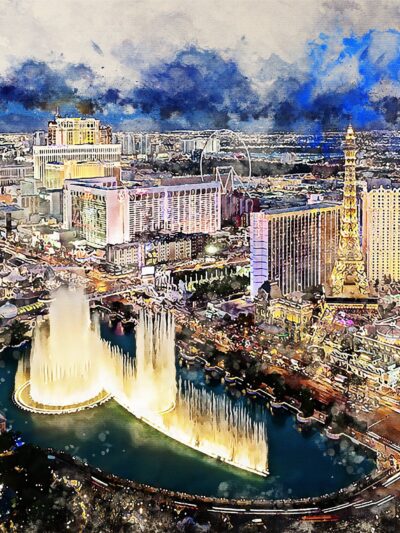 Las Vegas watercolor skyline, Las Vegas skyline print, , Las Vegas Watercolor print Las Vegas Las Vegas at night photo, Las Vegas art print