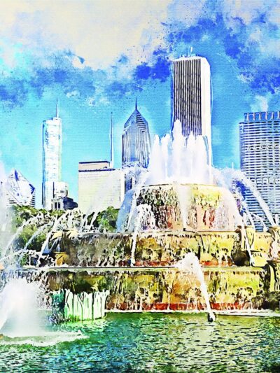 Chicago watercolor skyline, Chicago watercolor Canvas, Chicago canvas skyline, Grant Park Wall canvas, Chicago canvas, Chicago Illinois wall