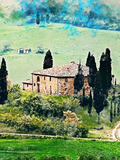 Tuscany canvas Tuscany Italy Canvas, Tuscany Hills Villa, Watercolor canvas, Italian Riviera, Tuscany watercolor