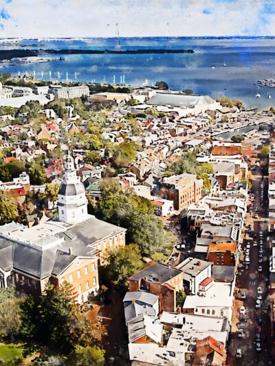 Annapolis skyline watercolor,  Annapolis watercolor Canvas,  Annapolis Maryland Canvas Wall Art, Annapolis watercolor, Annapolis capital