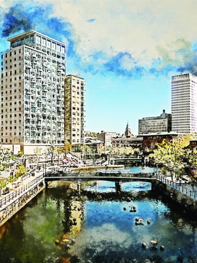 Providence RI watercolor skyline, Providence watercolor canvas art, Providence RI print on canvas,Providence Rhode Island wall art