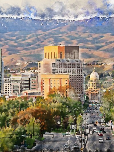 Boise Idaho watercolor canvas, Boise Idaho Watercolor, Boise Canvas Wall Art, Idaho wall  canvas, Boise art, Boise Idaho skyline canvas