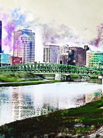 Dayton Ohio watercolor canvas,Dayton watercolor Canvas, Dayton Canvas Wall Art,   Dayton wall art,  Day printed on canvaston Ohio
